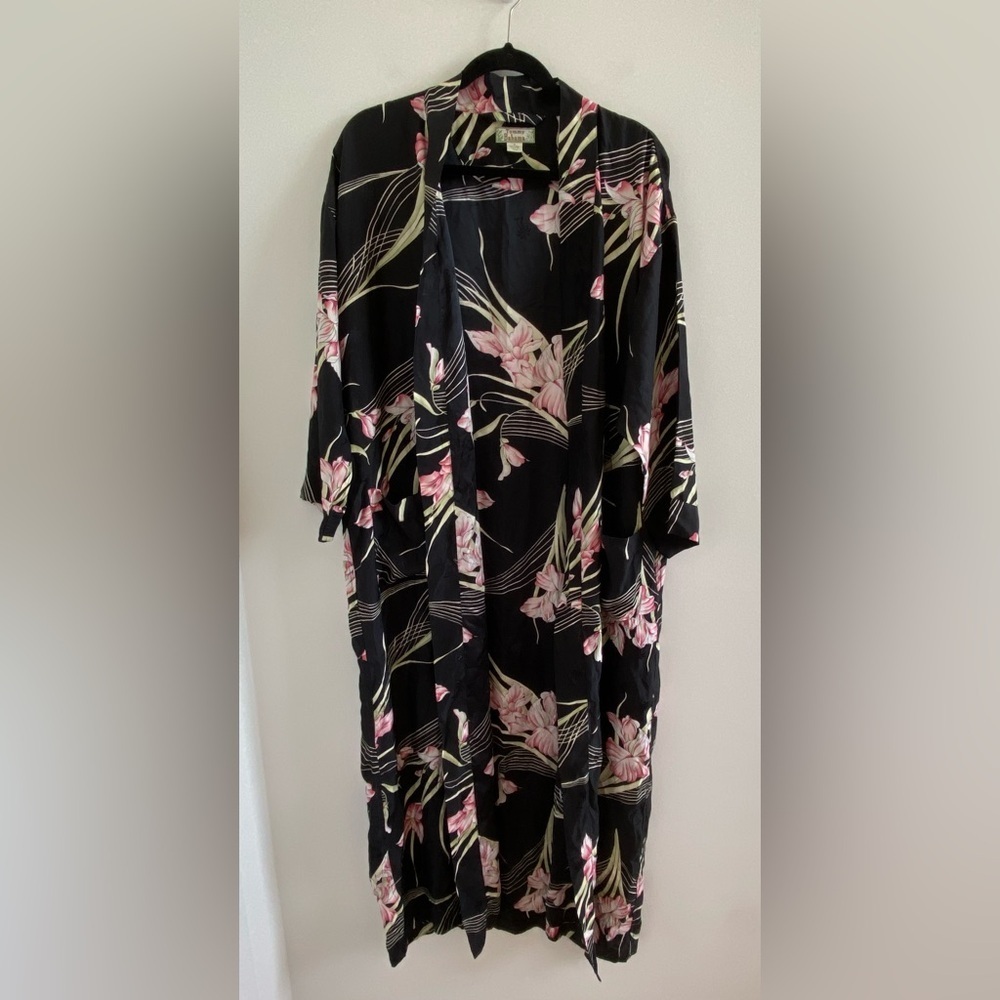 Tommy Bahama Silk Floral Tropical Pineapple Long Kimono Robe S *Missing Belt*